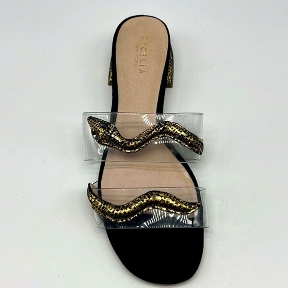 CECELIA - Danica Gold And Black Crystal Eyed Snake Slip On Sandals Size 7 - Picture 3 of 14